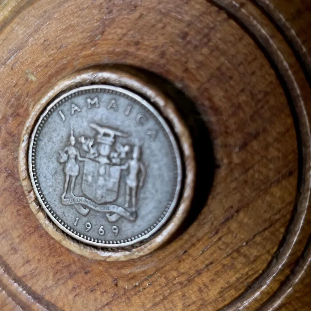 Solid Wood Jamaica Coin Lid Round Storage Box Mid-Century 1969
